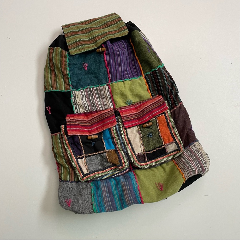Patchwork Backpack Sack Boho Artsy Ethnic Festival International Nepal Pockets